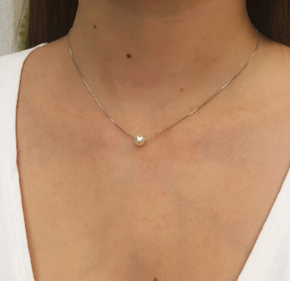 Choker pérola banhada a ródio branco